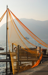 Hanging orange fishing nets