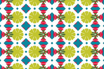 Bright geometric background in traditional tile style. Design for printing on fabric, paper, wrapper. Seamless pattern.