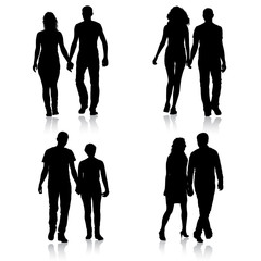 Set couples man and woman silhouettes on a white background
