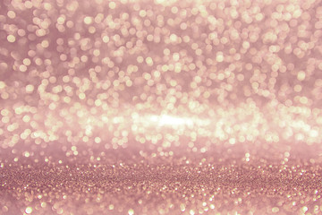 Rose gold glitter, Defocused abstract holidays lights on background.