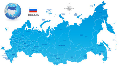 Obraz premium Mapa administracyjna wektor niebieski Rosja