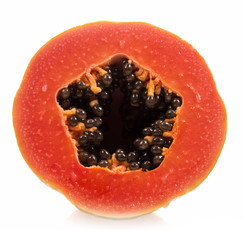 half cut papaya isolated on white background