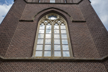 Close-up details on facade of the Church , a catholic church built in mixed Baroque and Flemish-Italian architectural style in the Netherlands