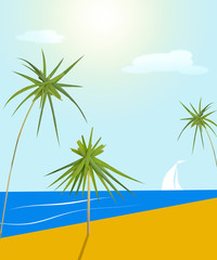 illustration with sea beach / illustration with scene of the sea beach with palms tree and beach umbrella