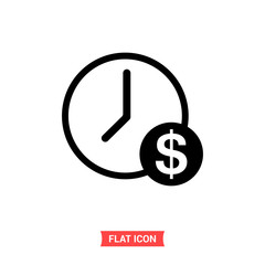 Time is money vector icon, hourly salary symbol. Flat sign illustration for web or mobile app