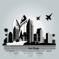 San Diego city skyline. Vector illustration - obrazy, fototapety, plakaty