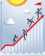 Team climb to the top of chart. Vector illustration.