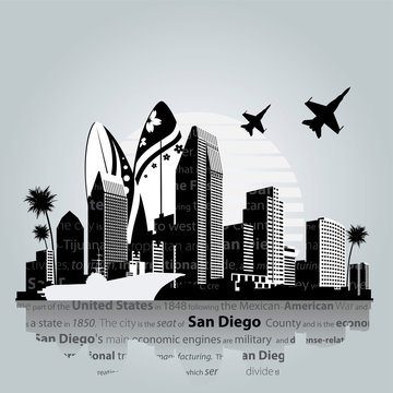 San Diego city skyline. Vector illustration