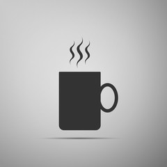 Coffee cup flat icon on grey background. Tea cup. Hot drink coffee. Flat design. Vector Illustration