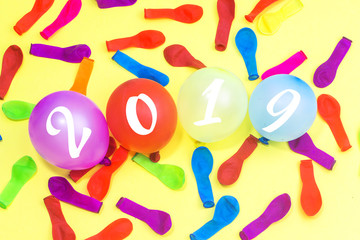 numbers forming the number 2019 with colorful ballons , For the new year 2019