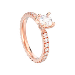 3D illustration isolated rose gold diamond engagement wedding ring