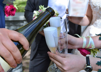 wedding champagne in hands.