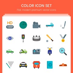 Modern Simple Set of transports, sports, video, buildings Vector flat Icons. Contains such Icons as  competition,  travel,  sport,  vehicle and more on red background. Fully Editable. Pixel Perfect