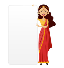 India woman with a board presentation flat cartoon vector illustration 
