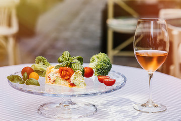 Top view of summer dinks, fruit cocktails on white wood table wi