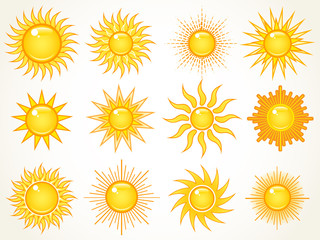 Sun in the sky icons set