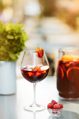 Top view of summer dinks, fruit cocktails on white wood table wi