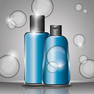 cosmetics plastic bottles lotion gel skincare vector illustration