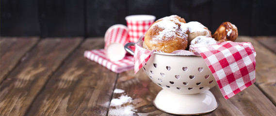 Home-made baking sugar powder. Banner. Copy space. Traditional Dutch sweets