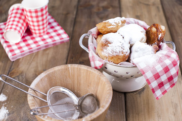 Home-made baking sugar powder. Banner. Copy space. Traditional Dutch sweets. Wooden background
