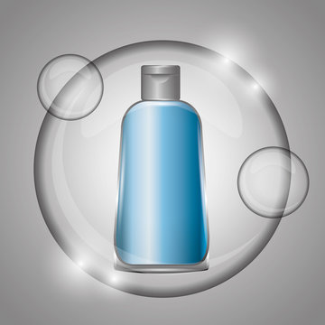 cosmetic bottle body skincare in bubble gray background vector illustration