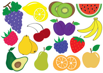 Fruits and berries cartoon set, icons. Vector illustration