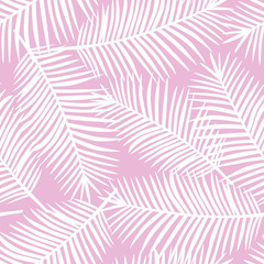 Naklejka premium white palm leaves on a pink background exotic tropical hawaii seamless pattern vector