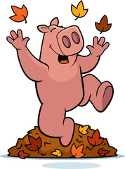 Cartoon Pig Autumn