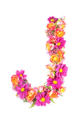 letters and numbers made from live flowers isolated on white background, make text with flowers alphabet, exclusive idea for graphic