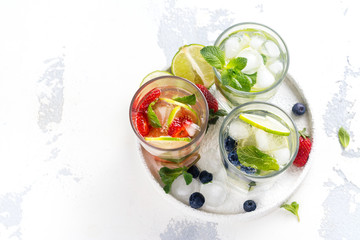 Summer homemade fruit and berries lemonade