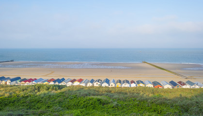 Fototapeta premium Recreational beach along the North Sea viewed from a dune in spring
