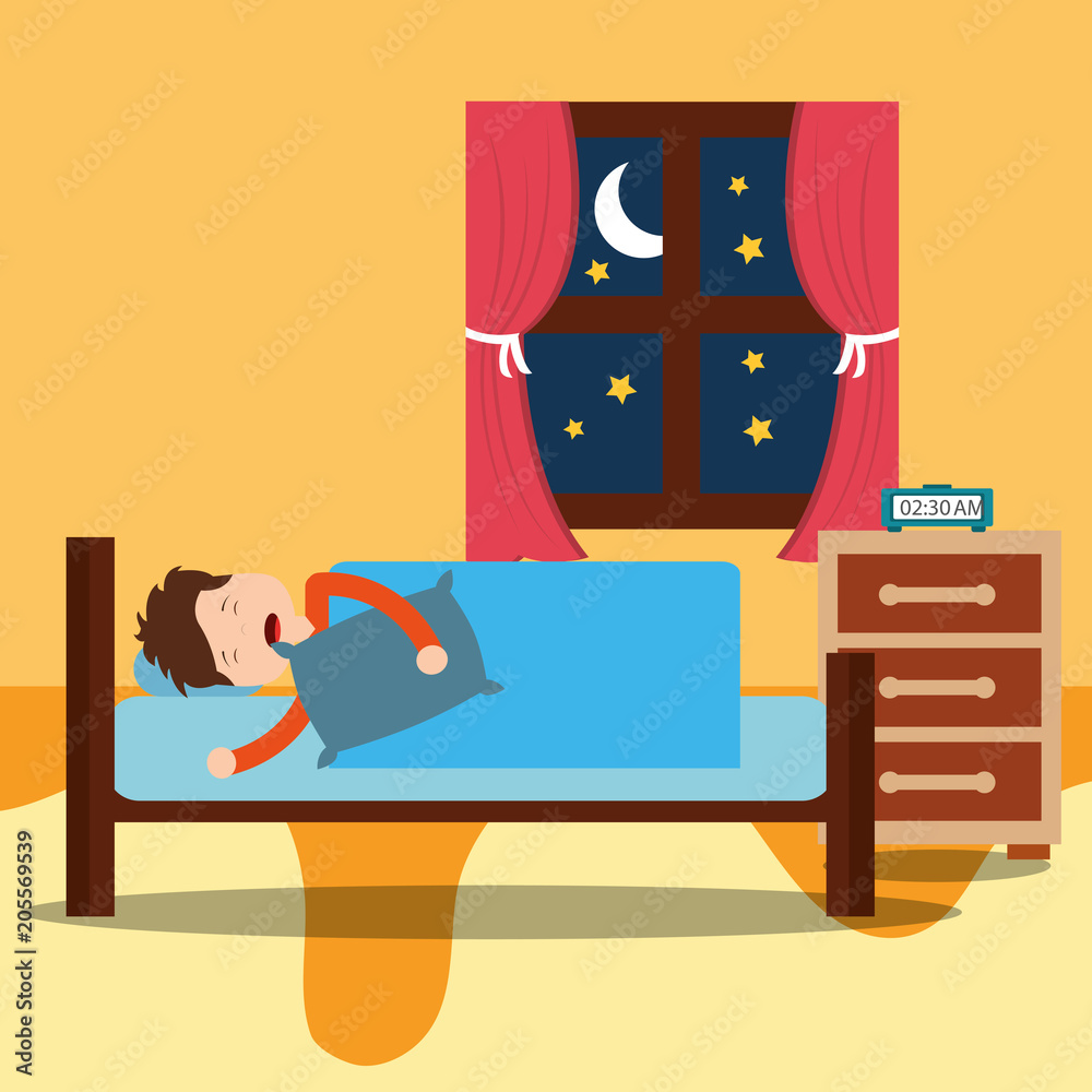 Wall mural A Little boy sleeps in the night. vector illustration