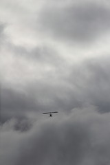 Fototapeta na wymiar Plane on overcast sky