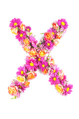 letters and numbers made from live flowers isolated on white background, make text with flowers alphabet, exclusive idea for graphic
