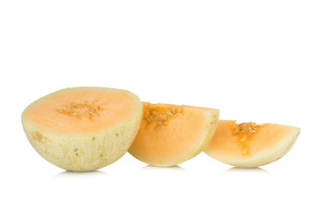 melon(sunlady) slice. half. isolated on white background