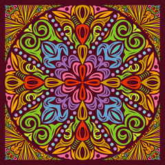 Colorful Mandala Art Beautiful Ethnic Floral Sacred Creative Circle Pop Art Frame Geometric...