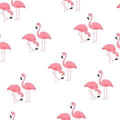 Obraz premium Tropical trendy seamless pattern with flamingos and zebra print. Exotic Hawaii art background. Design for fabric and decor. Summer fashion print. Pink flamingo illustration. Animal skin zebra stripes.