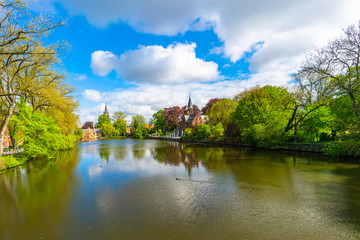 Fototapeta na wymiar View of the Lake of Love in Bruges, Belgium
