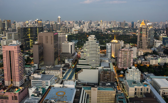 Top view of Bangkok on sunset