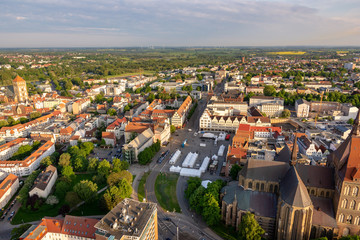 Fototapeta na wymiar aerial view of the new market in rostock, mecklenburg western pomerania