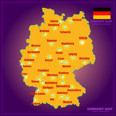 Map of Germany with cities. Vector.