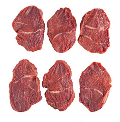 Raw beef meal isolated on a white background. Top view.	