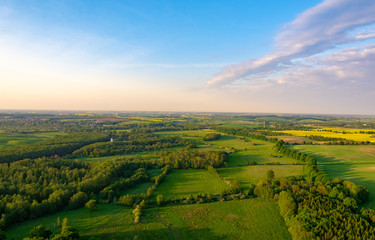 Fototapeta na wymiar aerial view of meadows and field in mecklenburg western pomerania