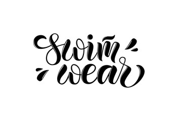 Swimwear vector illustration of lettering poster, logotype, text for clothes shop, catalog, collection, ad, special offer, accessories web site, item page. Banner for homepage, email, print, element