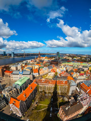 Top view of the old city of Riga and river Daugava