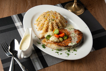 The salmon meal with rice