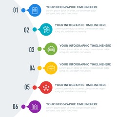 Flat business, transports, hotel infographic timeline template with 7 options for presentations, advertising, annual reports