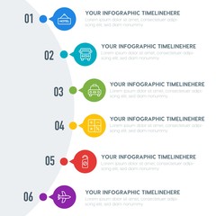Flat business, transports, hotel infographic timeline template with 7 options for presentations, advertising, annual reports