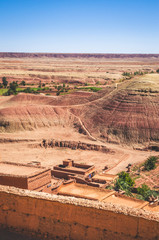 Desert landscape with Atlas Mountains near Kasbah Ait Ben Haddou, Morocco