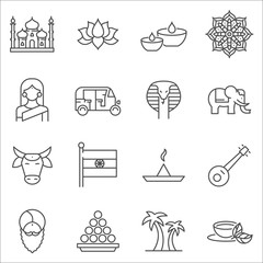 Set of India Symbols line vector icons.